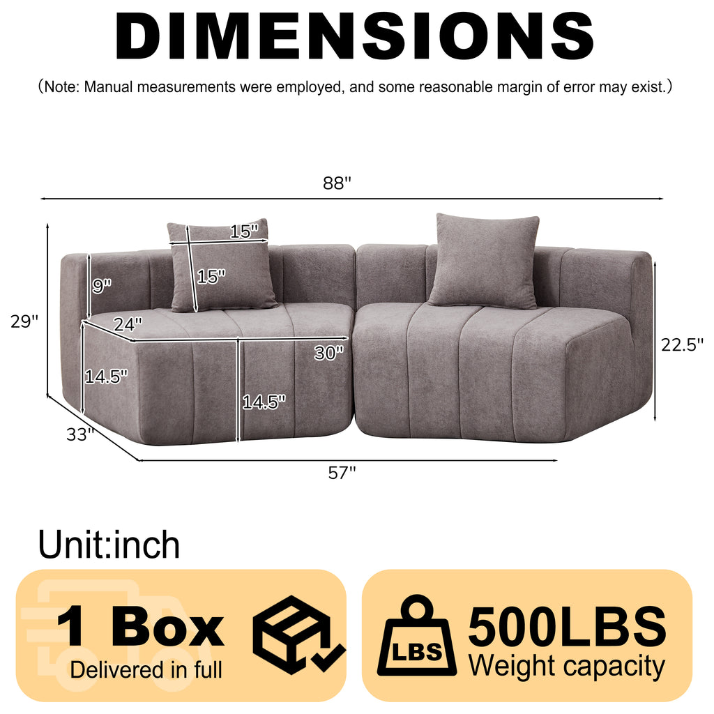 Chenille Curved Sectional Sofa with 2 Pillows