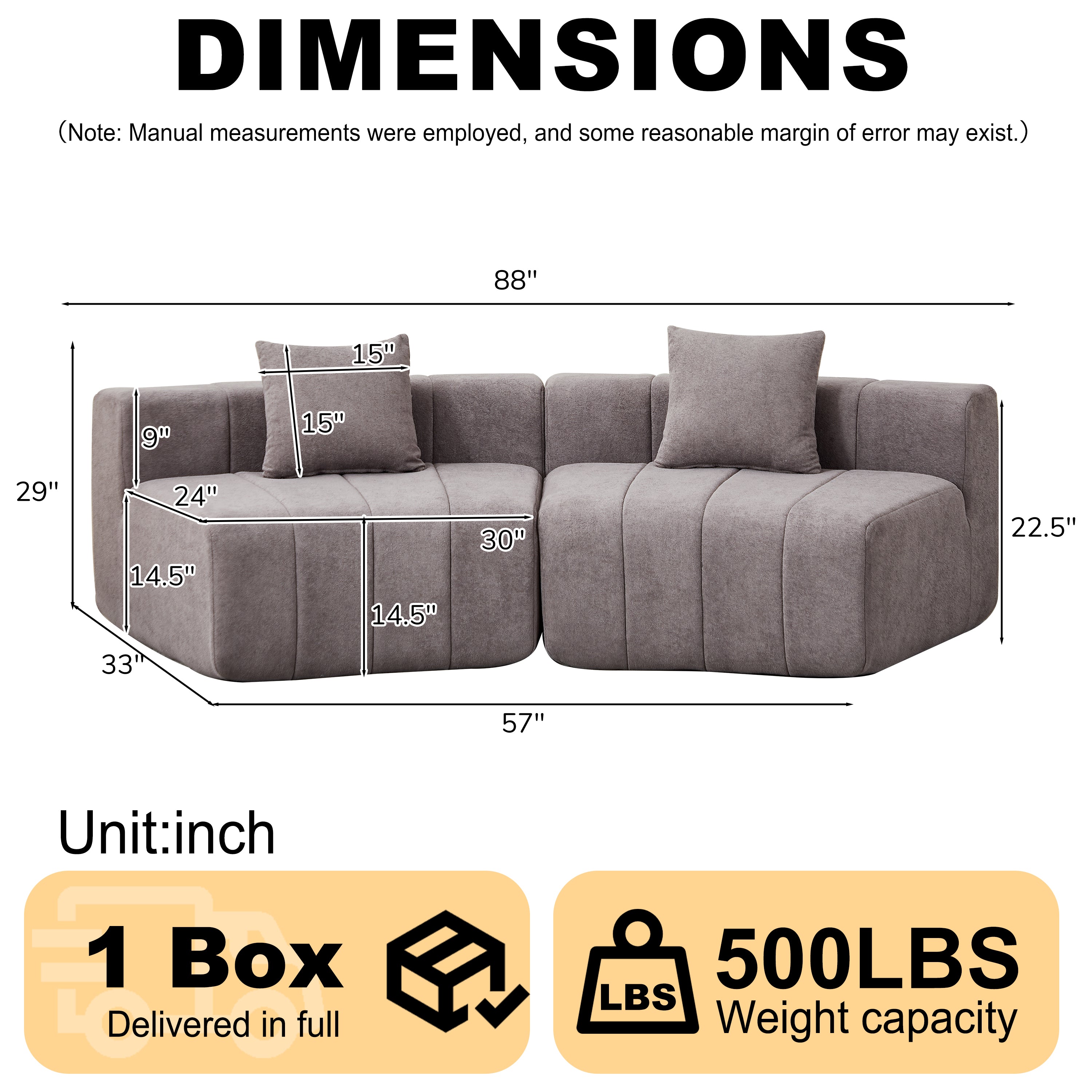 Chenille Curved Sectional Sofa with 2 Pillows