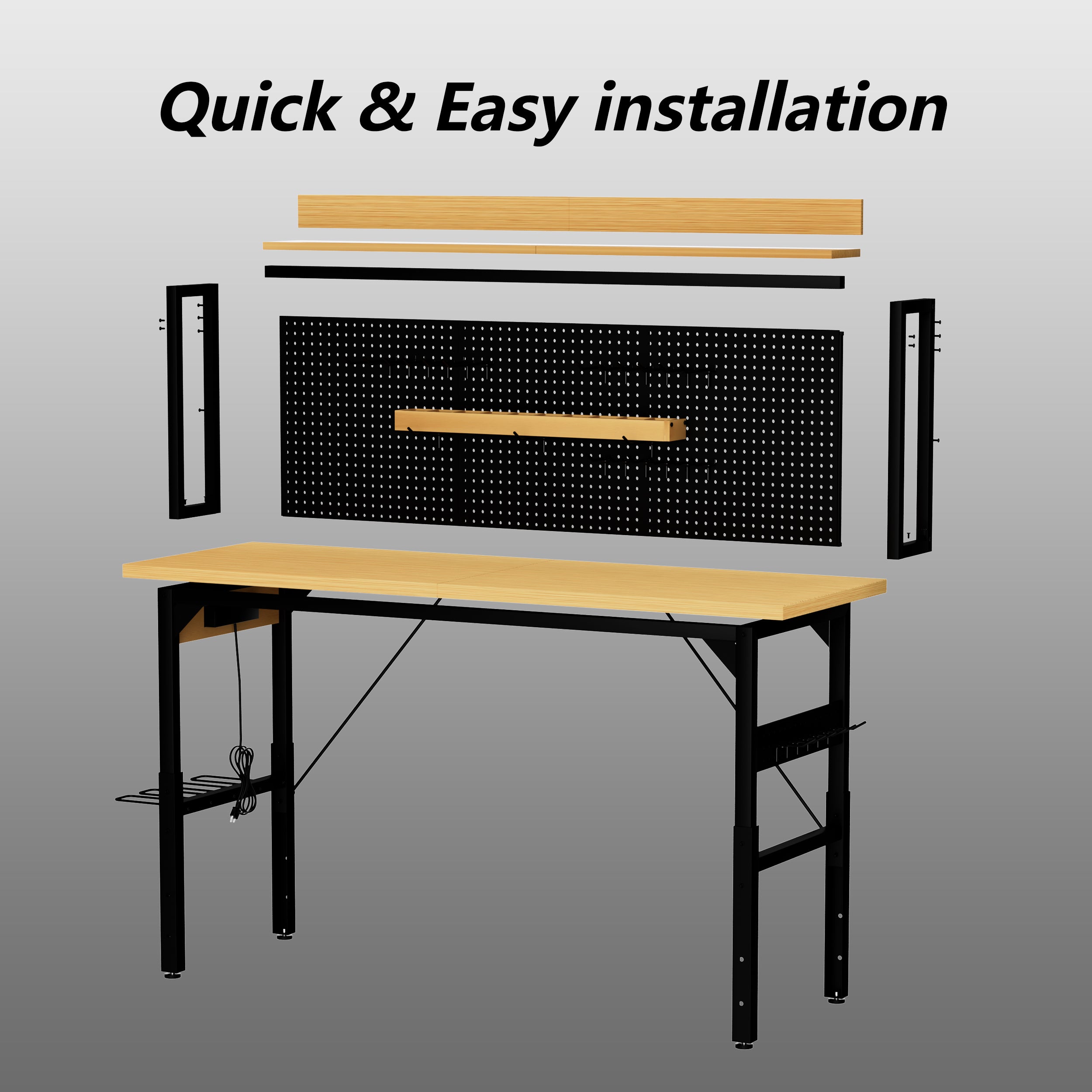 71'' Adjustable Workbench with Pegboard