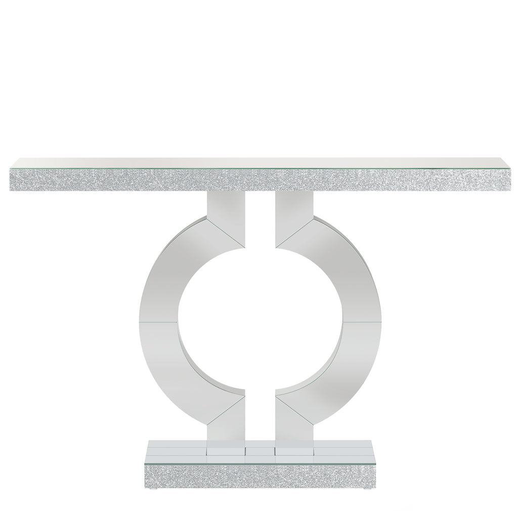 43" Modern Mirrored Console Table with O-Shaped Base