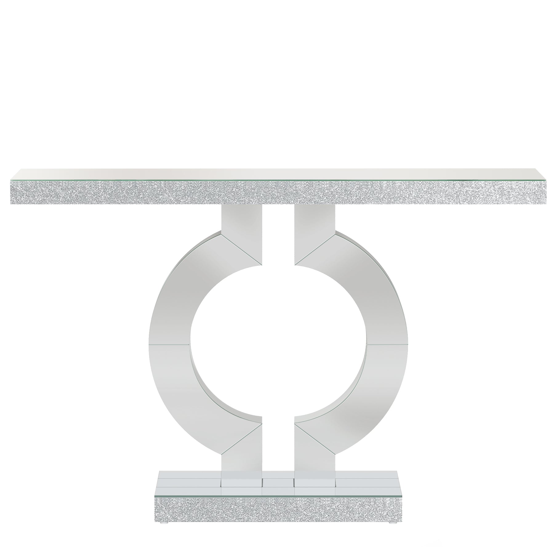 43" Modern Mirrored Console Table with O-Shaped Base