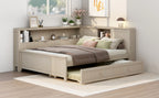 Full Size Wood Daybed with Storage Shelves and Trundle