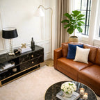 Majestic Brass Ring Base Curved Floor Lamp