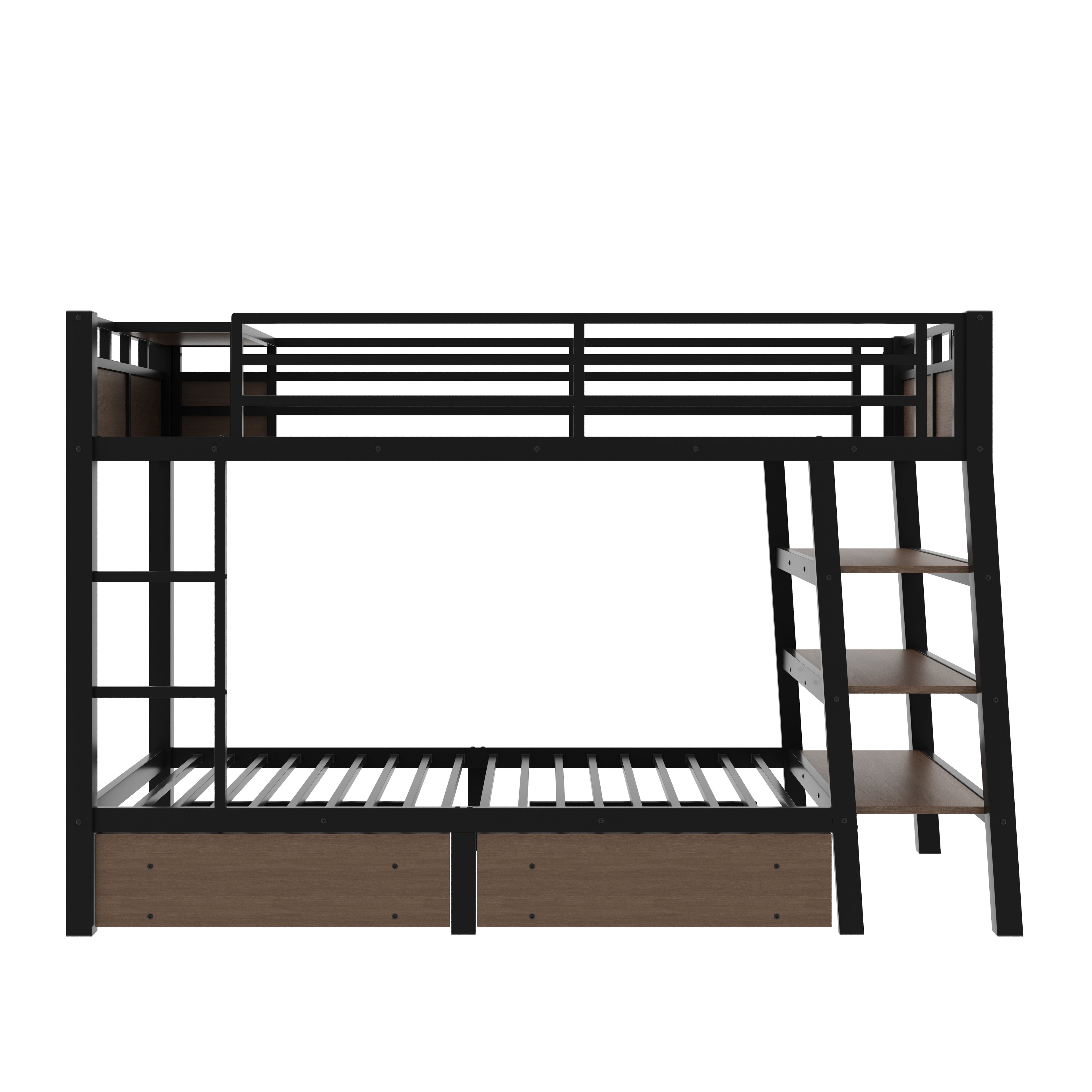 Twin Size Metal Bunk Bed with Storage Shelves and USB Power