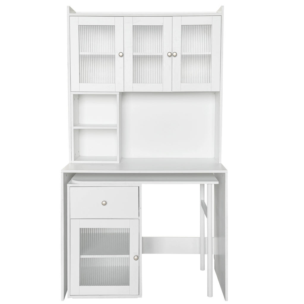 Computer Desk with Glass Door for Home Office