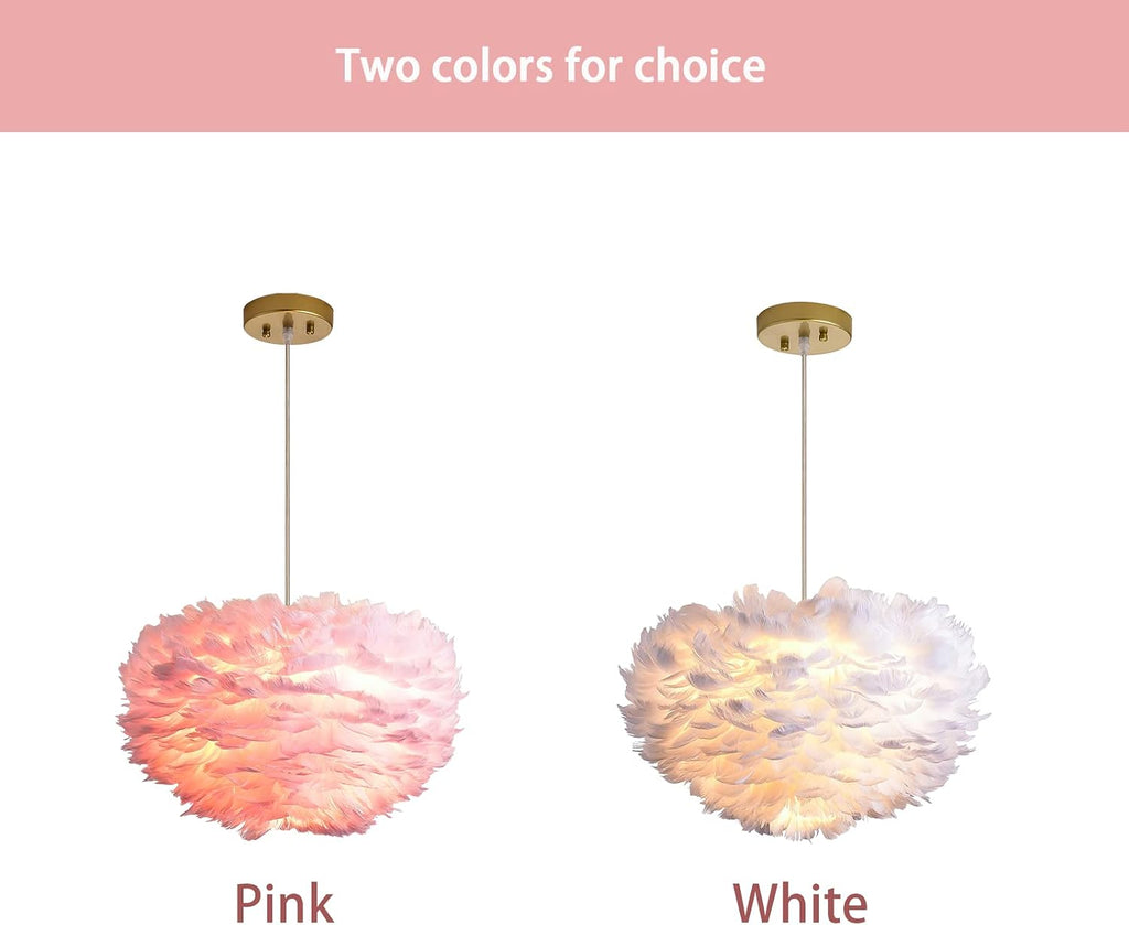 Pink Feather Chandelier, 3-Light Ceiling Fixture, 17.7 Inches