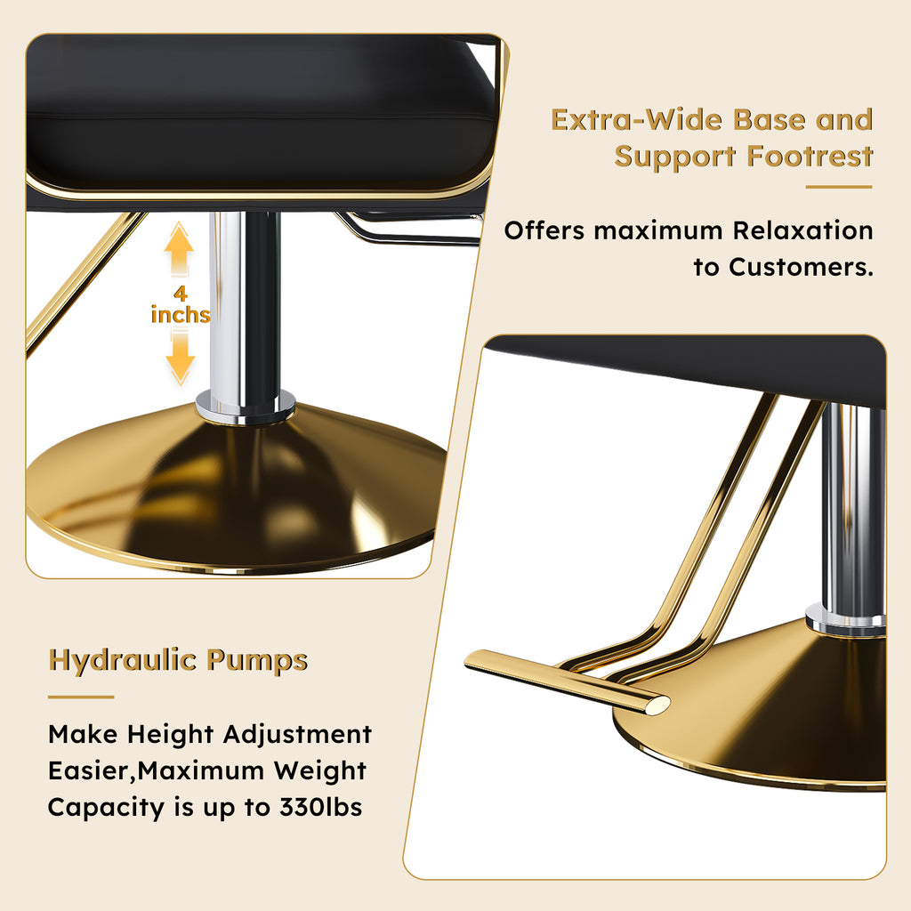 Hydraulic Salon Chair, 360° Swivel, Non-Tilting, Black and Gold