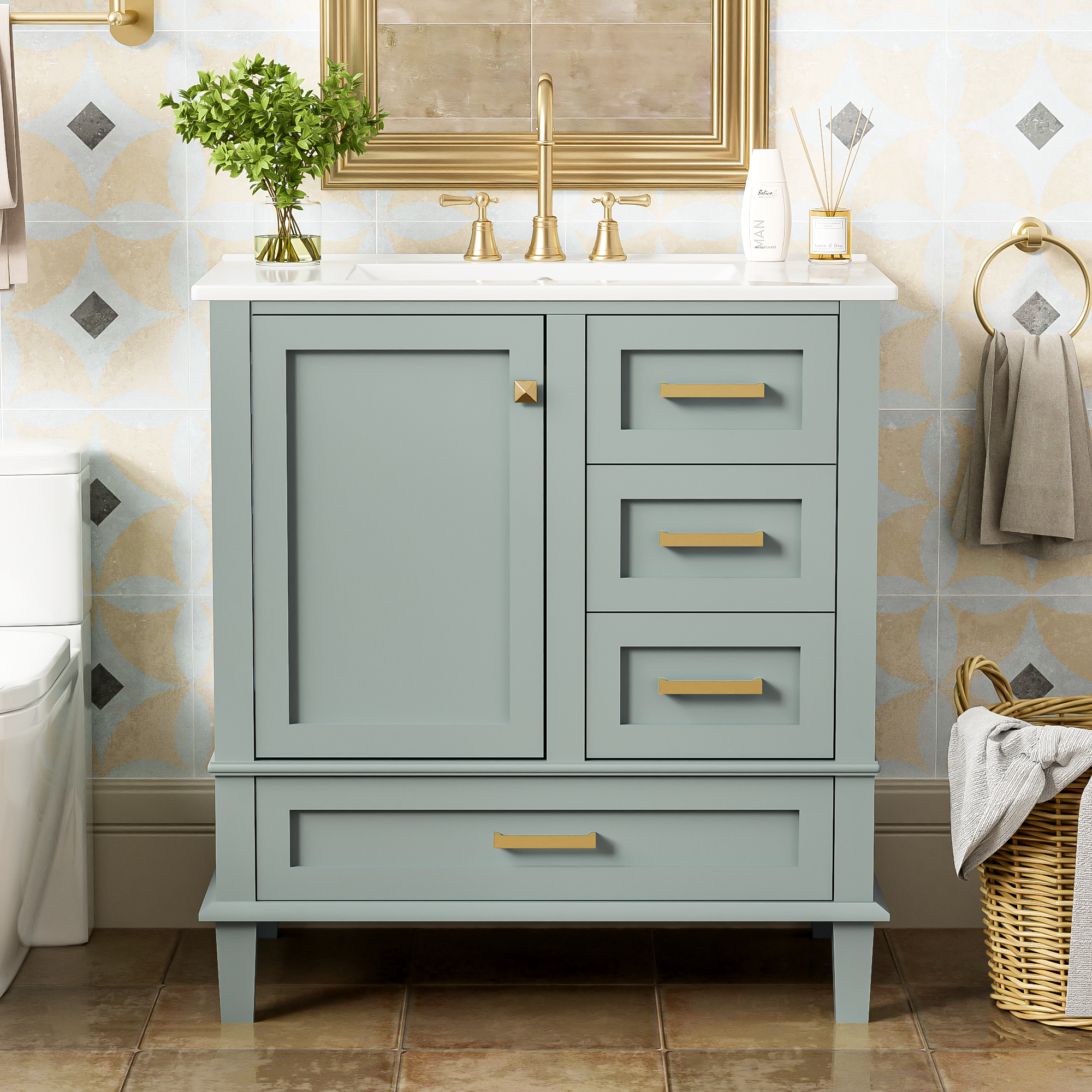 30" Bathroom Vanity in Green with Sink Combo Set