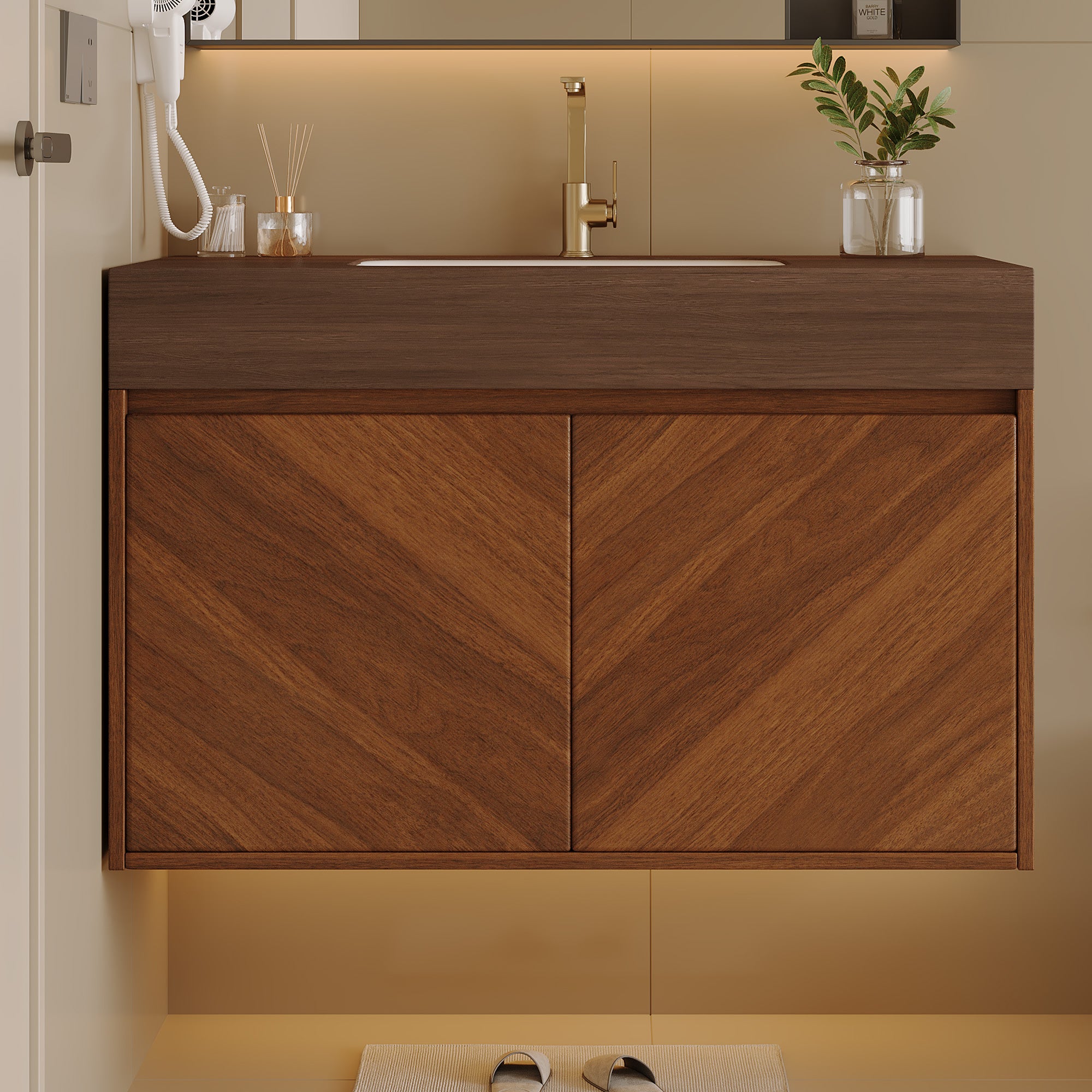 30" Modern Wall-Mounted Bathroom Vanity with Ceramic Sink