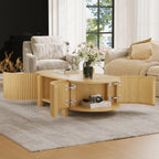 Oval Fluted Coffee Table with Storage for Living Room