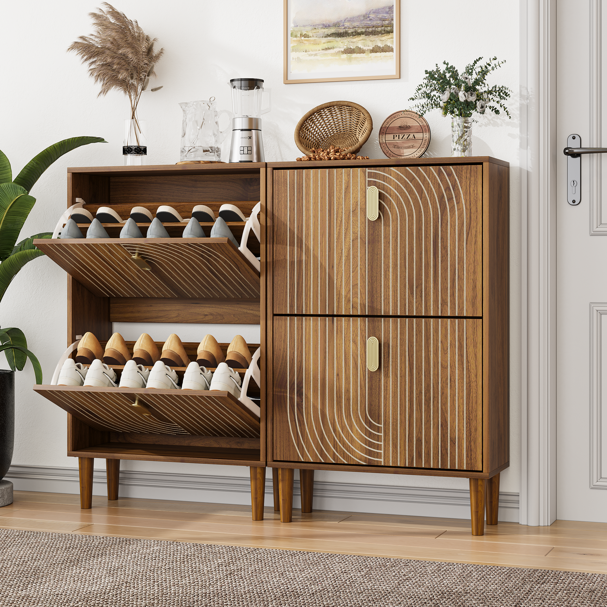 Shoe Storage Cabinet with 2 Flip Drawers