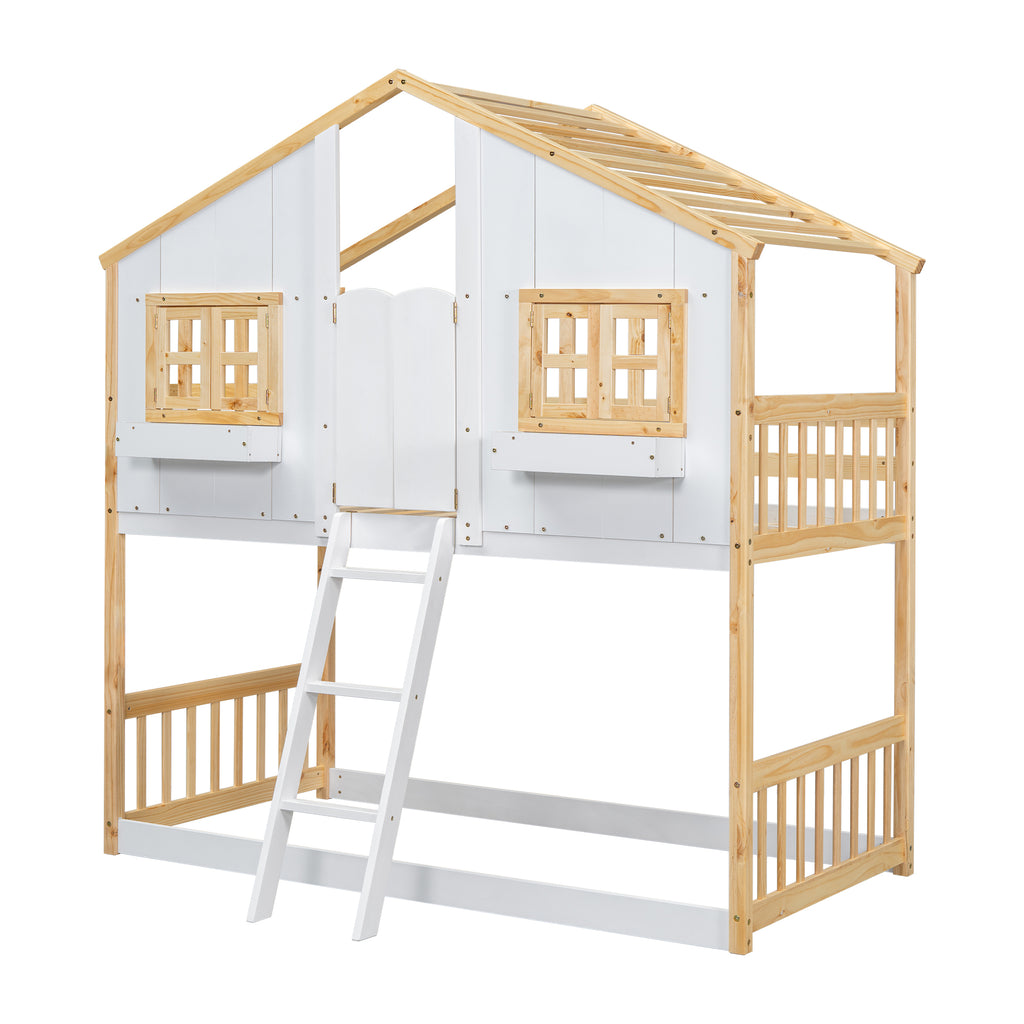 Twin Over Twin House Bunk Bed with Roof