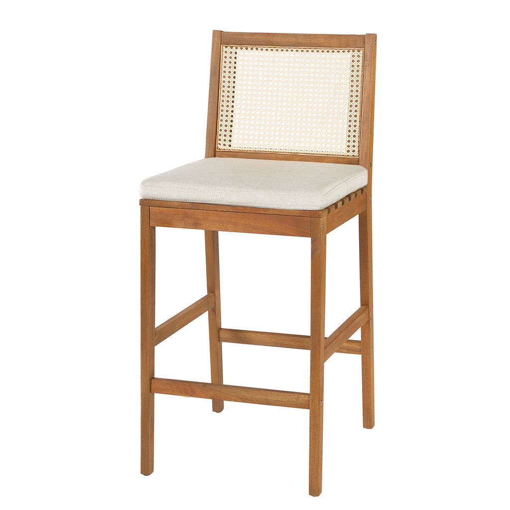 Kirkby Outdoor Barstool with Cushion, Teak Finish Wood