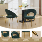 Velvet Fabric Dining Chairs With Curved Backrest and Golden Metal Legs