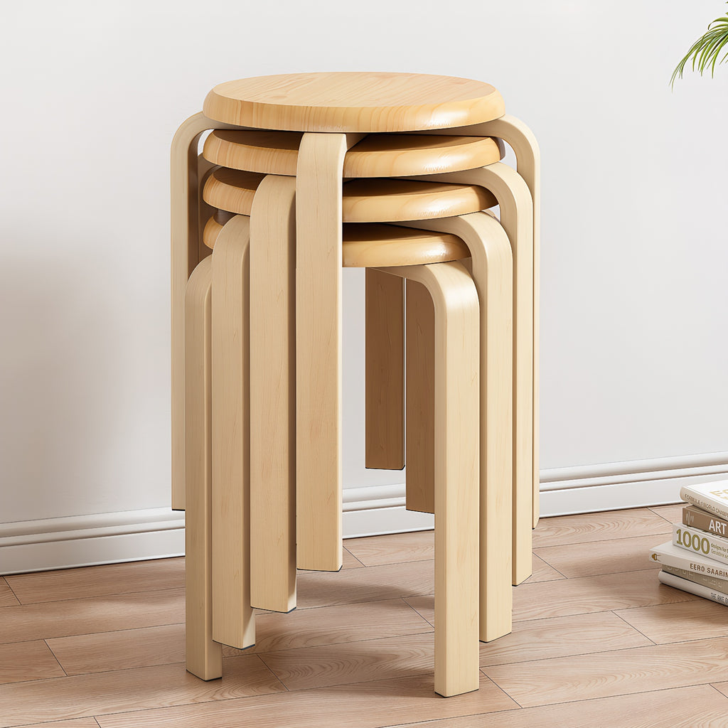 Stackable Bentwood Stool Set of 4, 18" Round Stacking Backless Nesting Stools