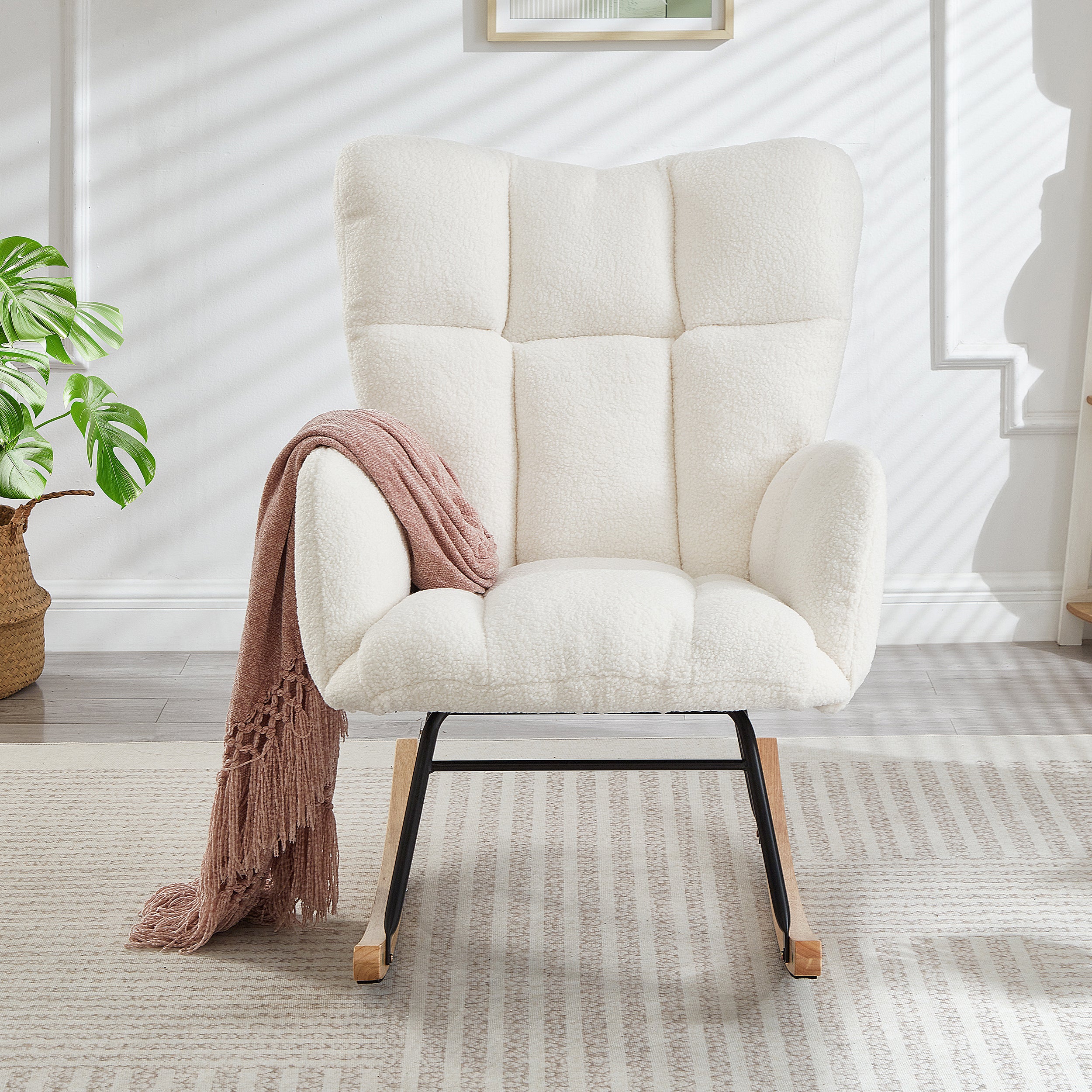 Tufted Upholstered Teddy Fabric Glider Chair for Living Room