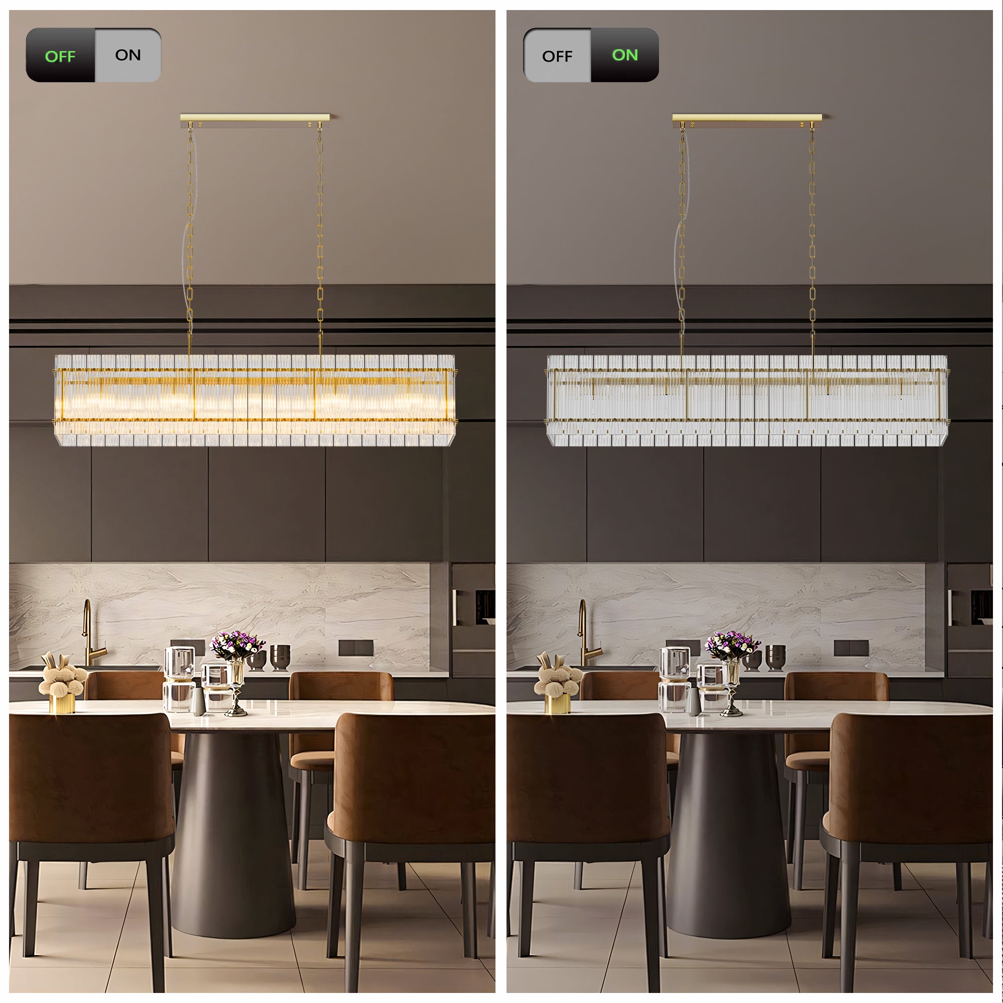 Modern Rectangular Crystal Glass Chandelier