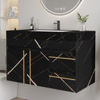 35.2 in Floating Bathroom Vanity with Sink and Faux Marble Top