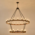 Large Solid Wood Wagon Wheel Chandelier - 32 Lights