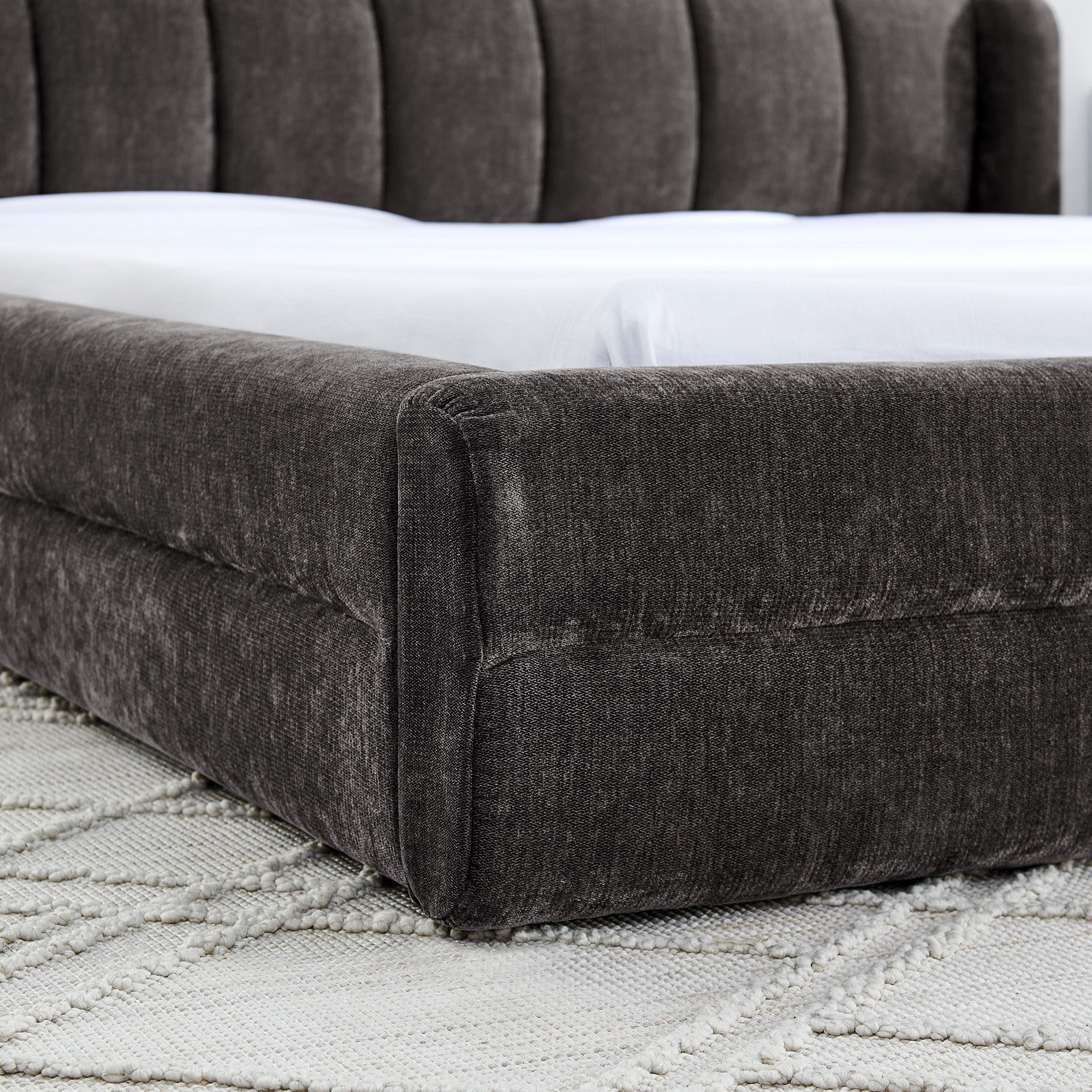 Queen Size Upholstered Bed Frame with Thick Fabric - Dark Grey