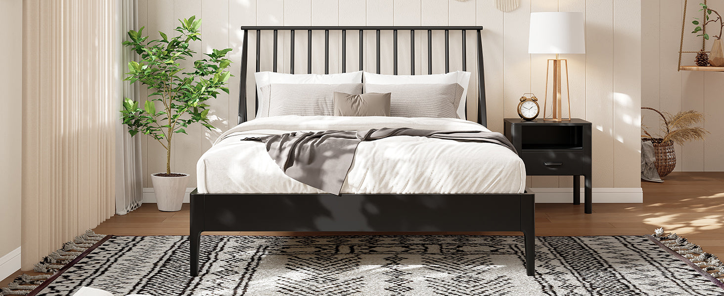 Solid Bamboo Wood Spindle Platform Queen Bed