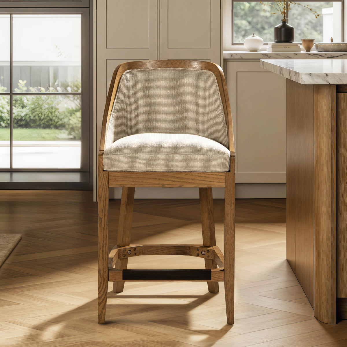 Charleston 27" Cane Counter Stool, Beige Performance Fabric