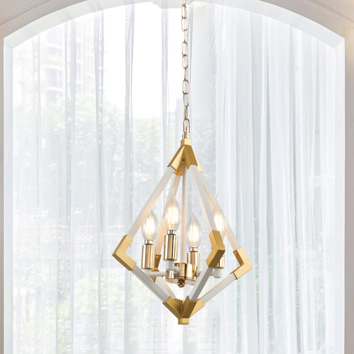 4-Light White and Gold Geometric Pendant