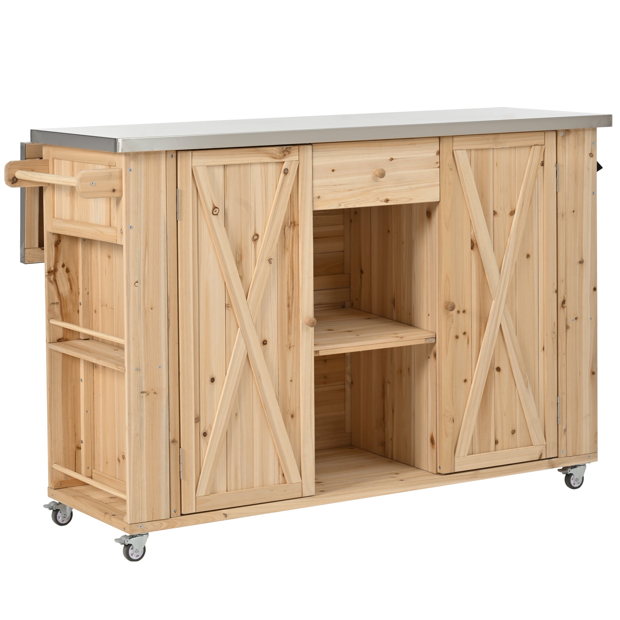 Outdoor Kitchen Island Fir Wood Kitchen Island with Stainless Steel Top