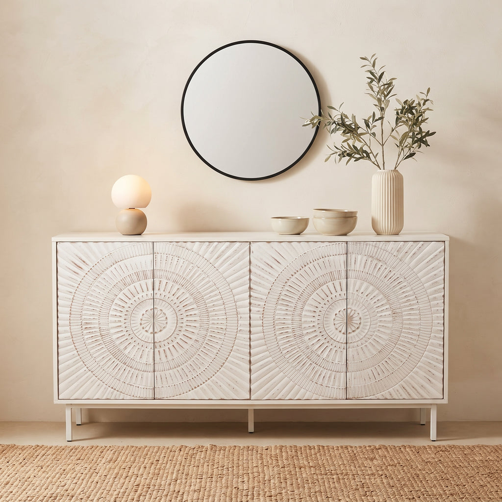 Shabby Chic Wood Sideboard Buffet Accent Bedroom Media Hallway Curio Kitchen Hutch Storage Cabinet Home Furniture For Dining Room,Living Room,Kitchen(White)
