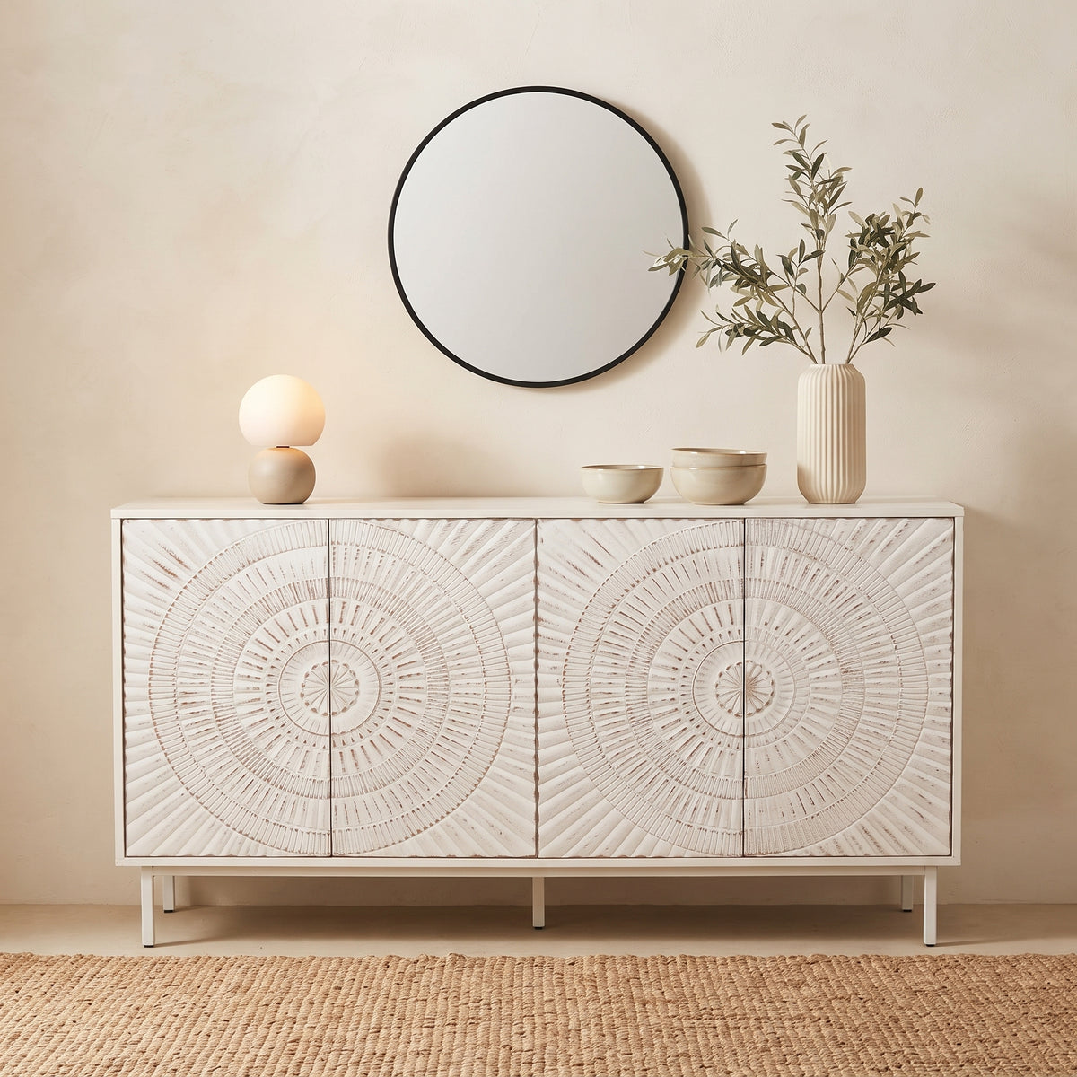 Shabby Chic Wood Sideboard Buffet Accent Bedroom Media Hallway Curio Kitchen Hutch Storage Cabinet Home Furniture For Dining Room,Living Room,Kitchen(White)