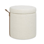 Brandy 14" Round Upholstered Storage Ottoman with Leather Accent