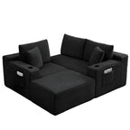 L-Shaped Sectional Sofa with Ottoman, Corduroy 3-Seat Couch for Living Room