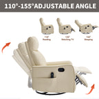 Beige Heat Massage Manual Recliner Chair with Rocker and Swivel in Faux Leather