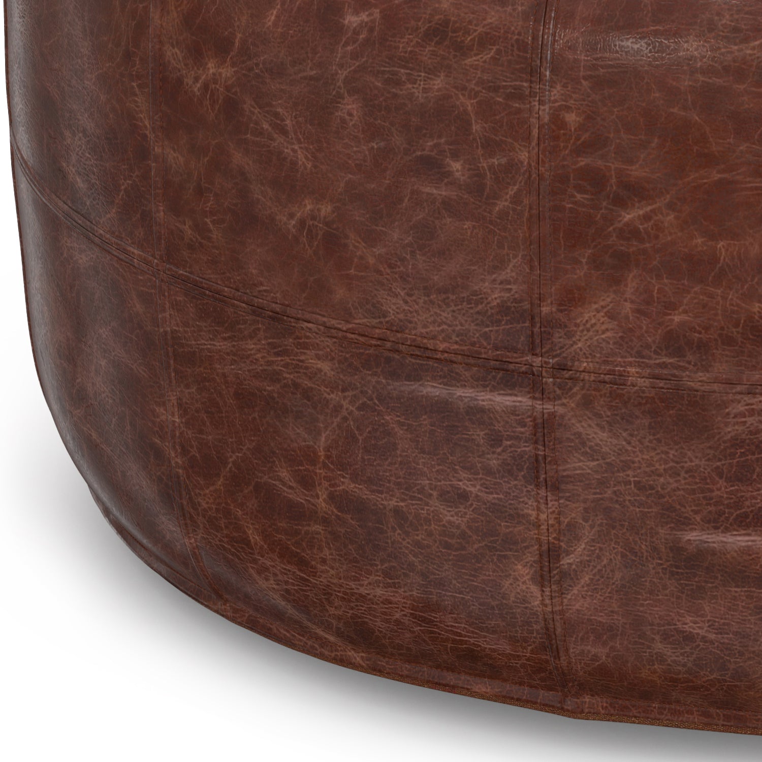 Connor 34" Round Coffee Table Pouf - Distressed Brown