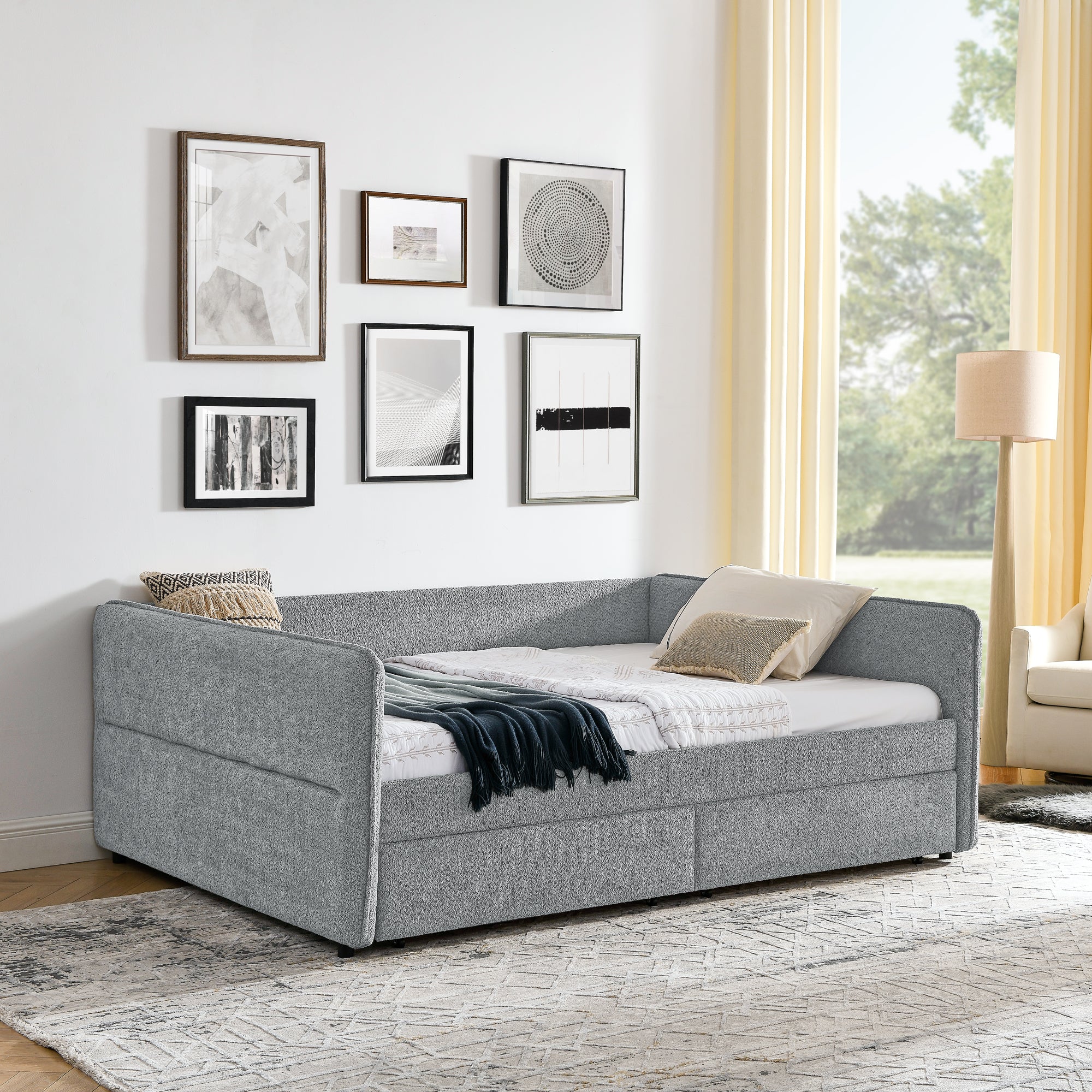 Tufted Daybed with Trundle and Two Drawers - Queen Size