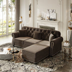 Upholstered Velvet Sofa with Nailhead Trim and Ottoman