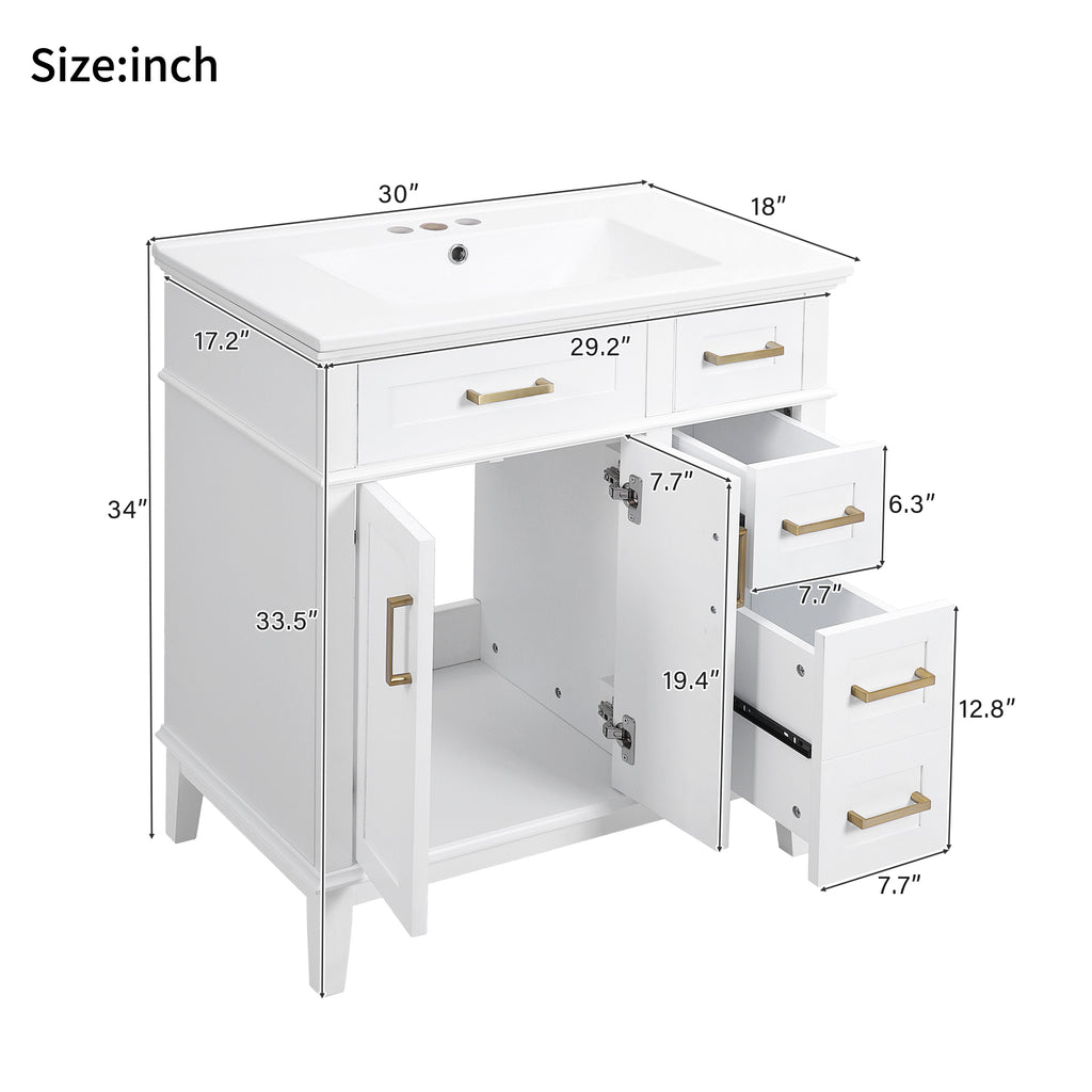 30" Bathroom Vanity with Ceramic Sink