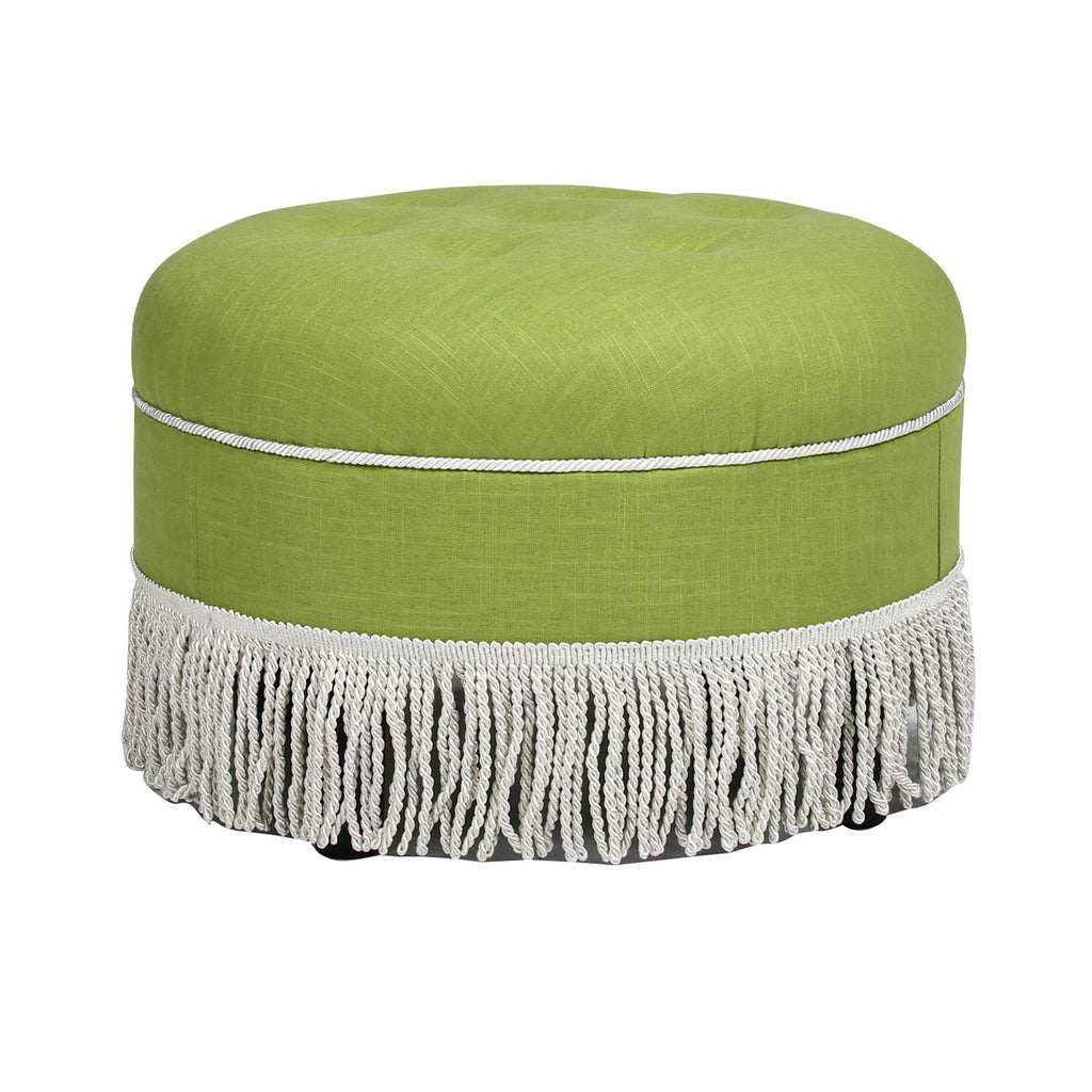 Yolanda 24" Round Upholstered Accent Ottoman, Green