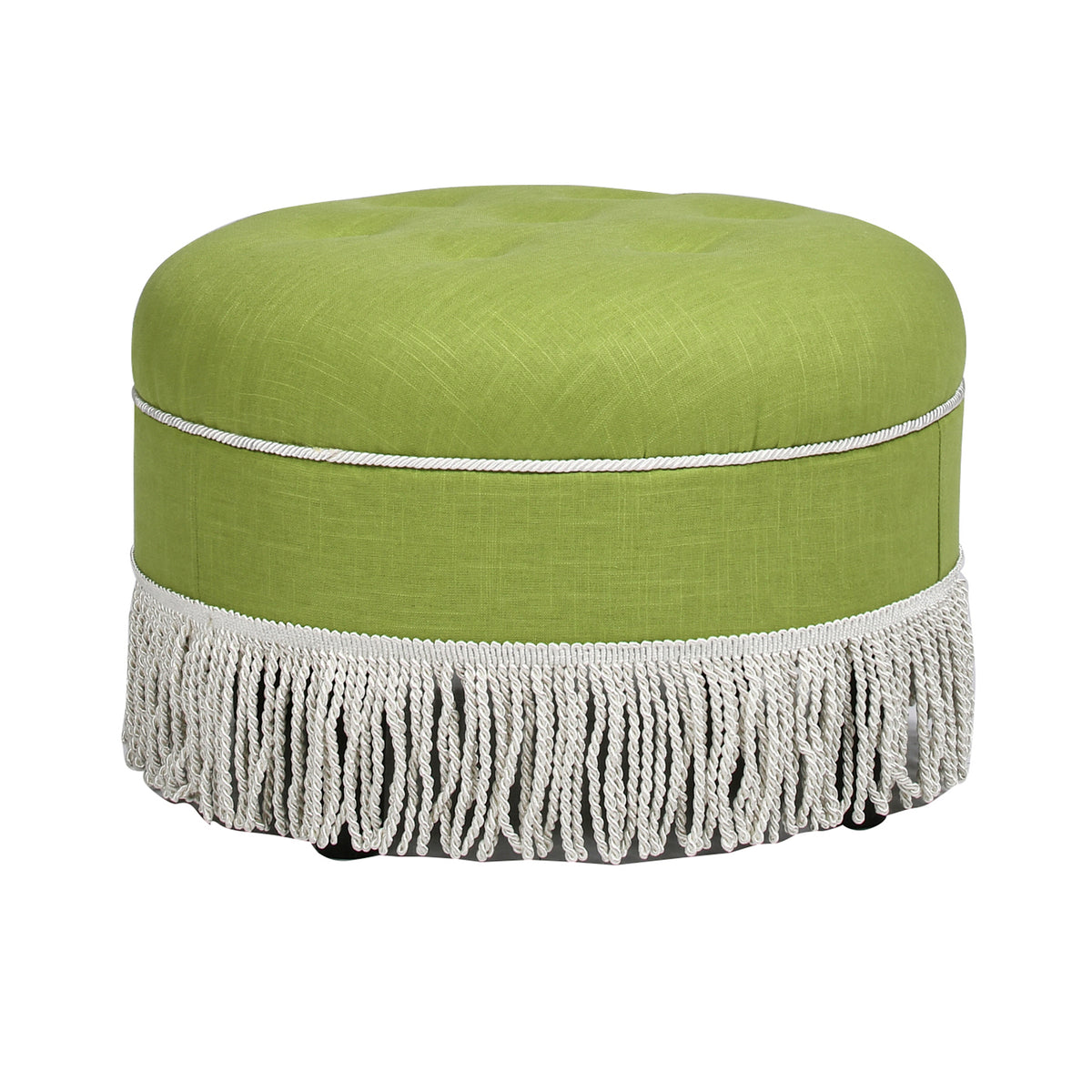 Yolanda 24" Round Upholstered Accent Ottoman, Green