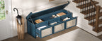 TREXM 48" Entryway Shoe Bench, Retro Style with Rattan Drawers