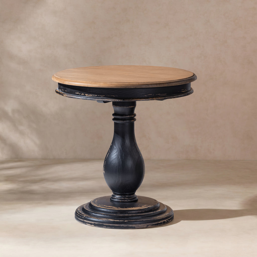 Winslow 24-Inch Round Reclaimed Pine Wood Pedestal Side Table, Antique