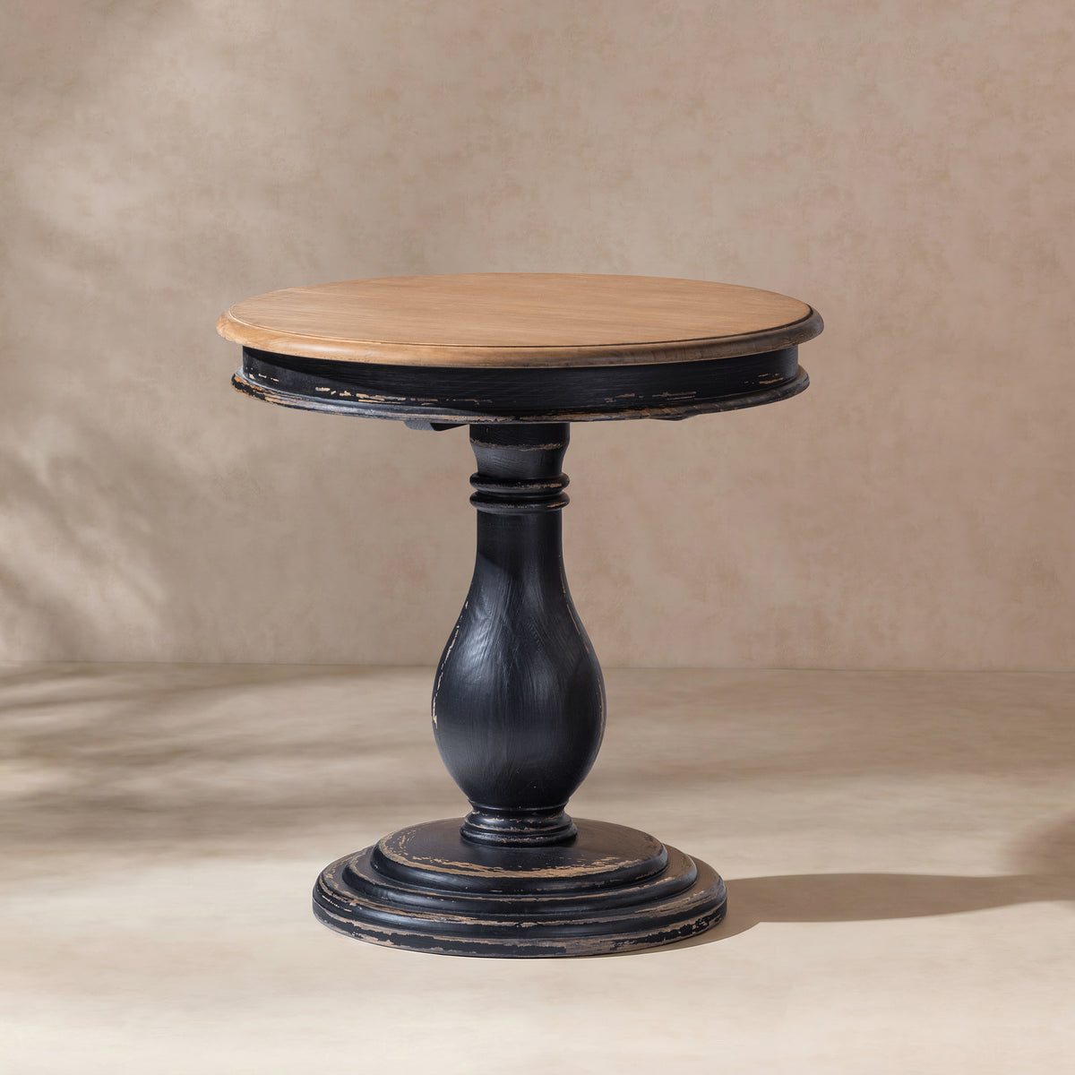 Winslow 24-Inch Round Reclaimed Pine Wood Pedestal Side Table, Antique