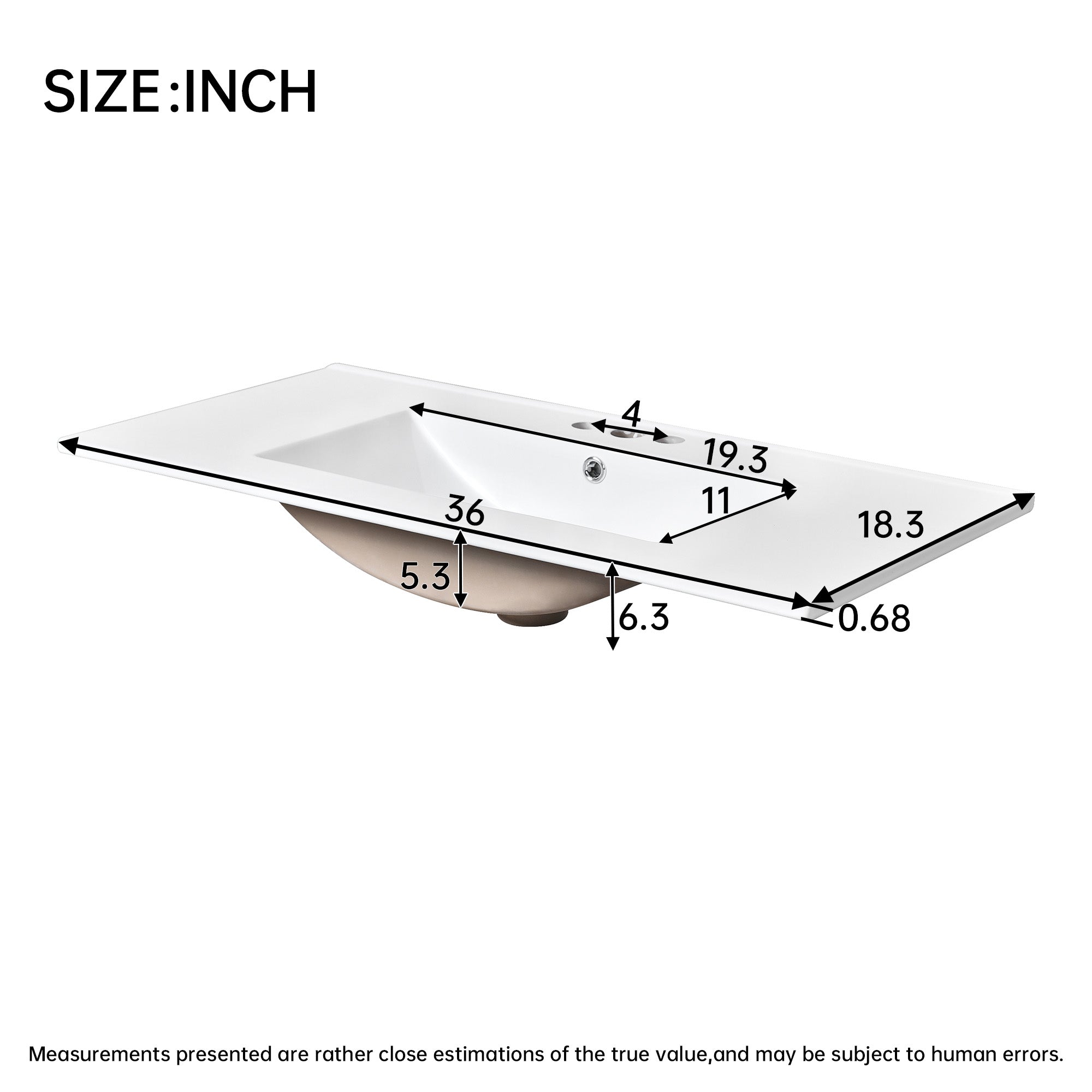 36" Single Bathroom Basin Sink, Vanity Top Only