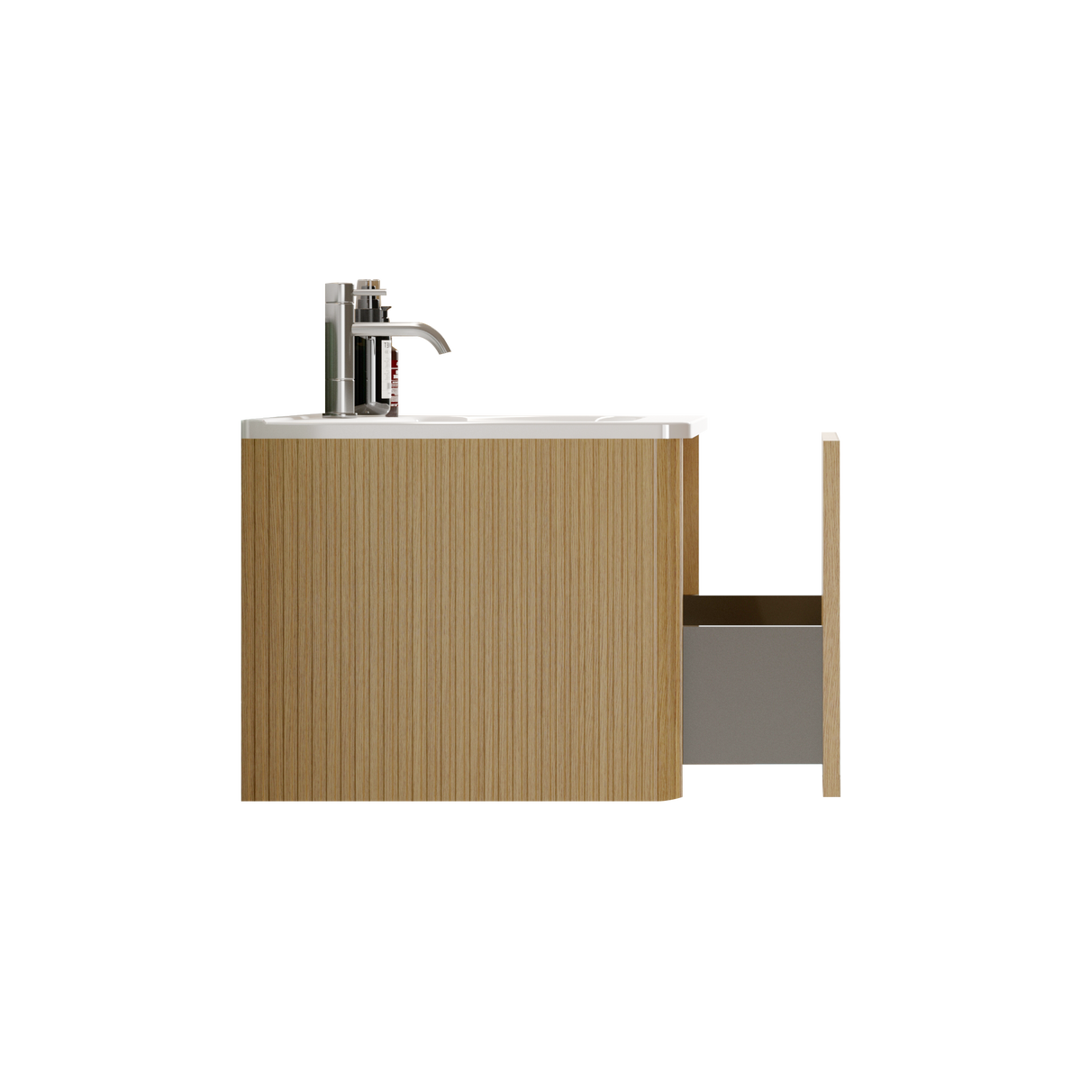 Etna 24-Inch Floating Bathroom Vanity, Oak Striped with White Ceramic Sink