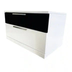 Modern Bedroom 2-Drawer Nightstand, White/Black Lacquer Finish