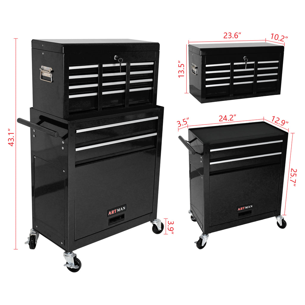 High Capacity Rolling Tool Chest with Wheels and Drawers, 8-Drawer Tool Storage Cabinet--BLACK