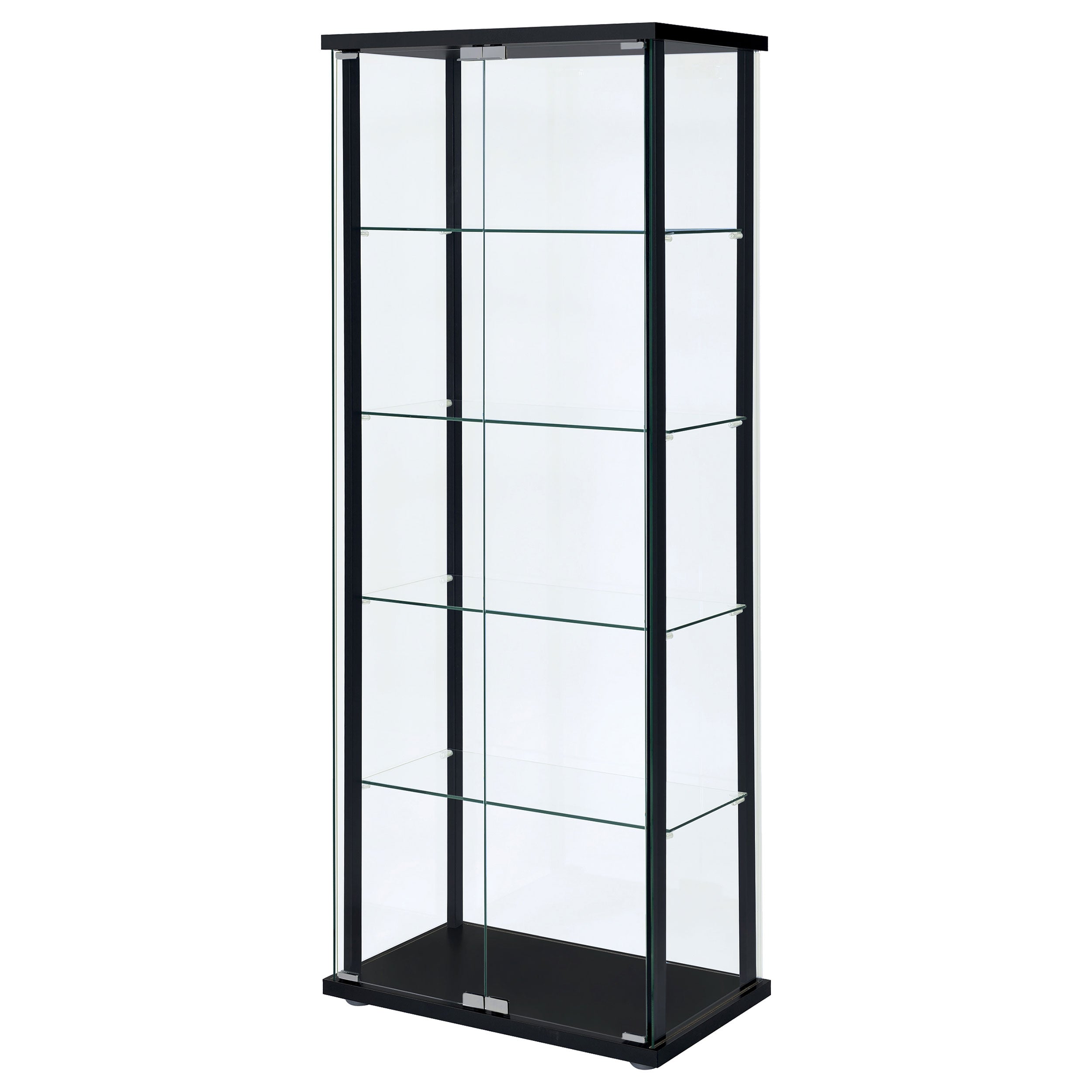 Delphinium 4-Shelf Clear Glass Curio Display Cabinet Black-CoasterEveryday