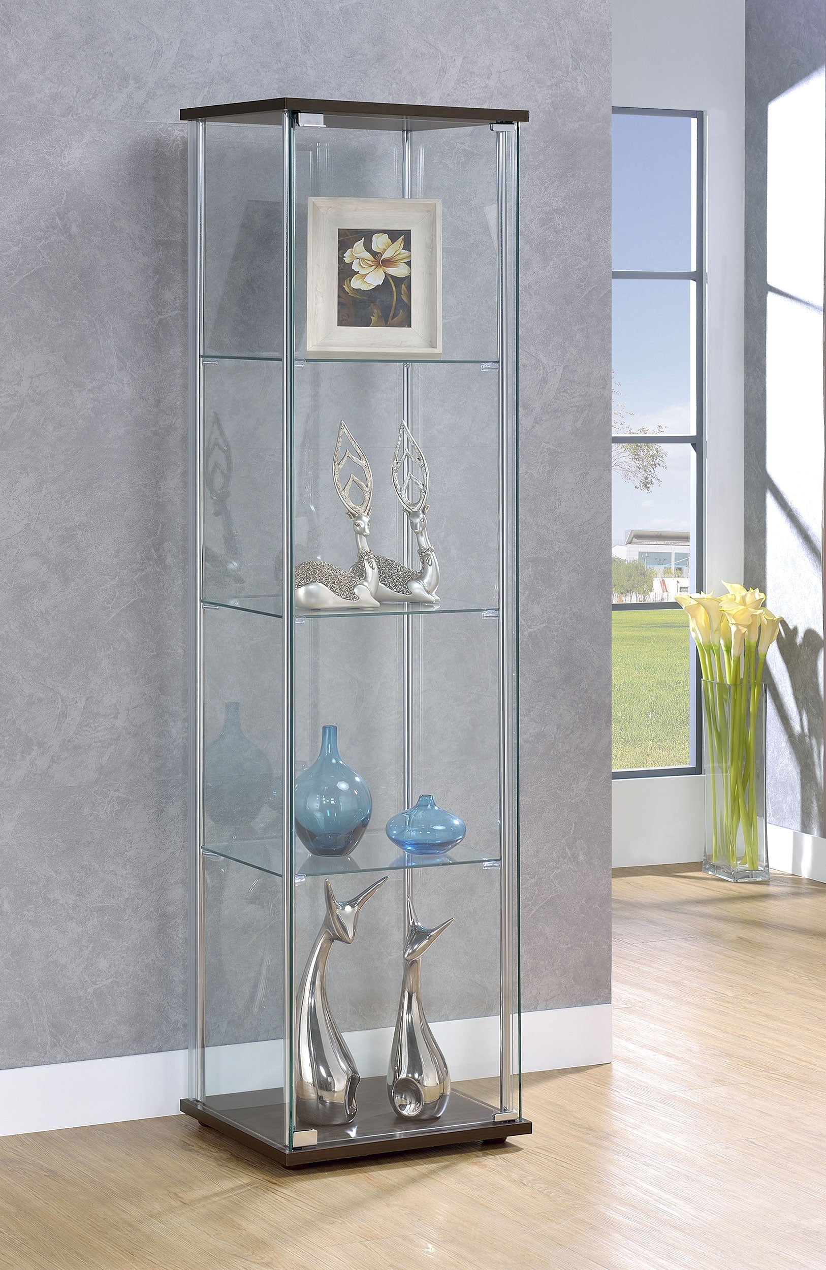 Bellatrix 3-shelf Clear Glass Curio Cabinet Cappuccino-CoasterEveryday