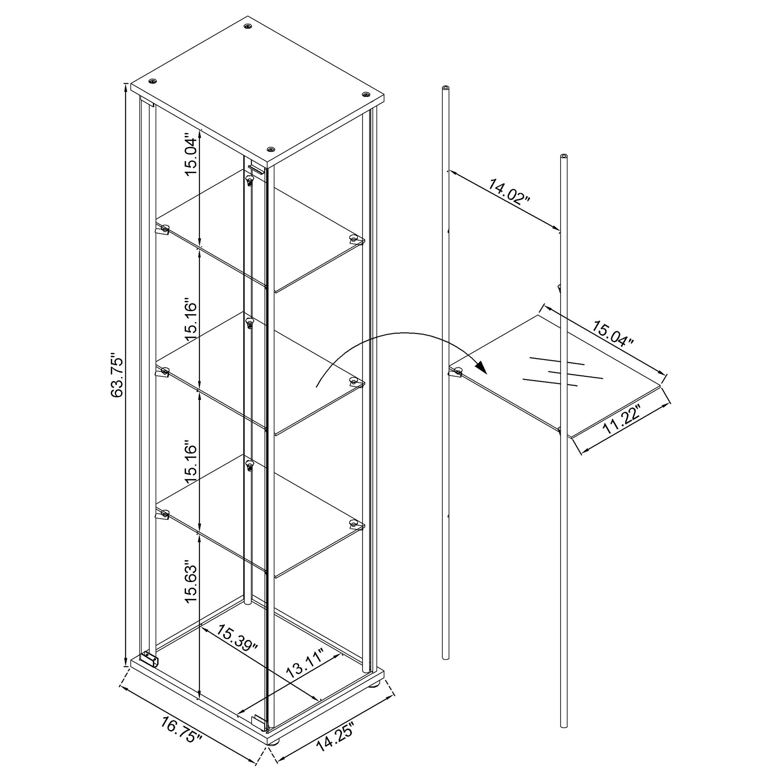 Bellatrix 3-shelf Clear Glass Curio Cabinet Cappuccino-CoasterEveryday