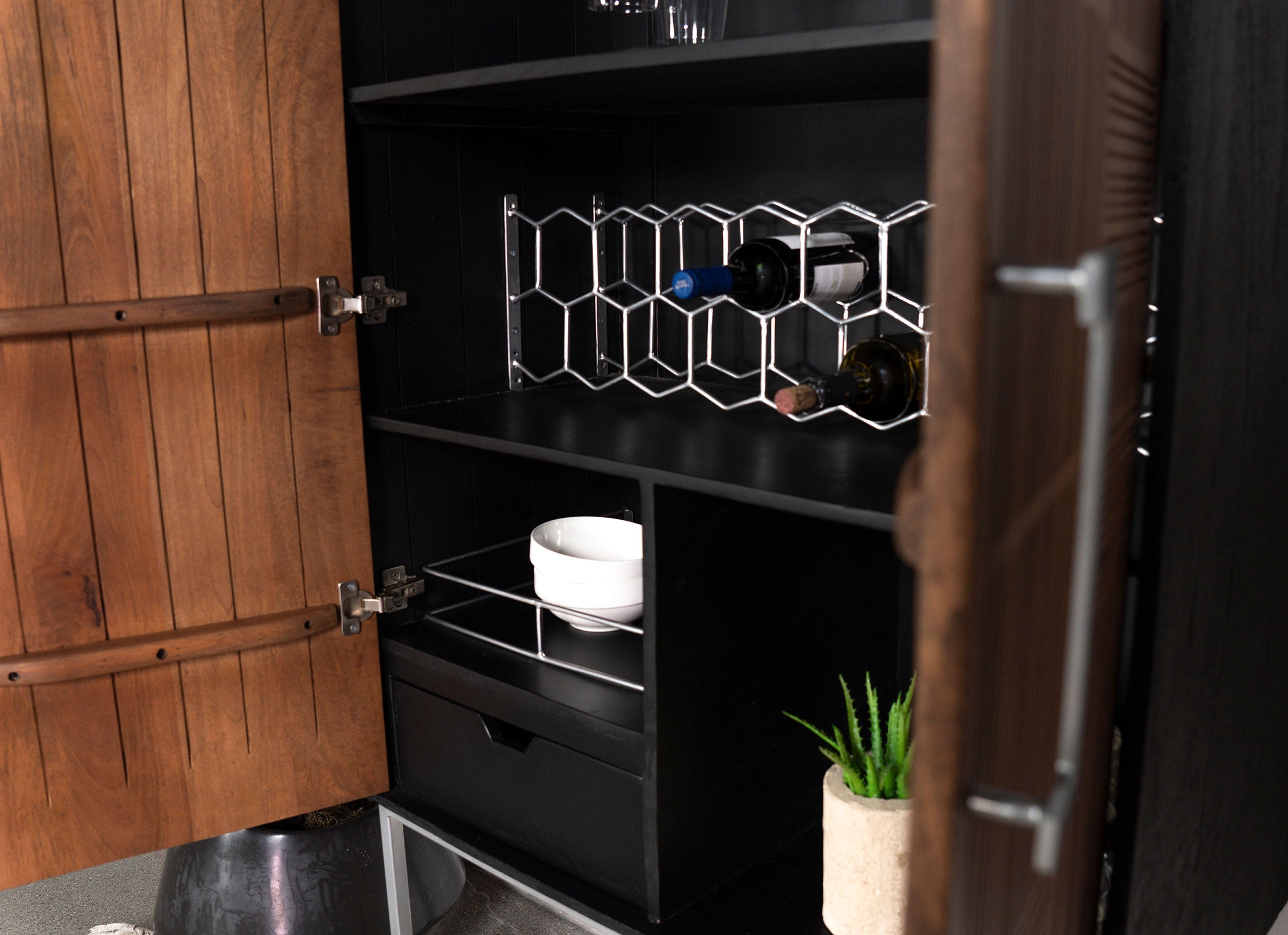Borman 2-door Home Bar Cabinet Wine Storage Walnut and Black-